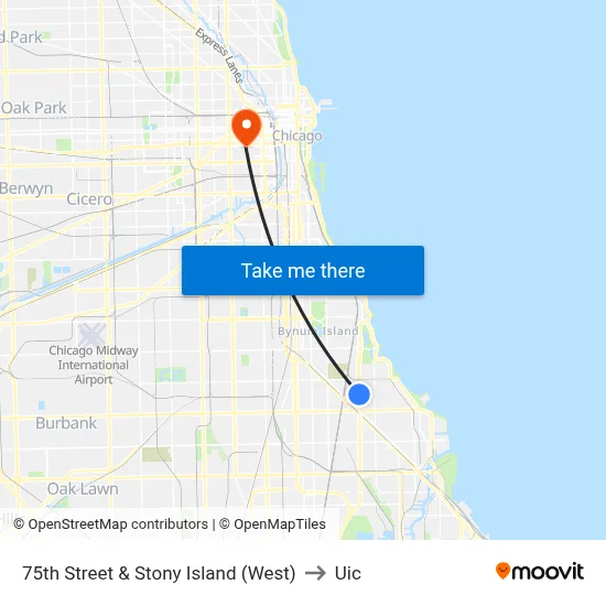 75th Street & Stony Island (West) to Uic map