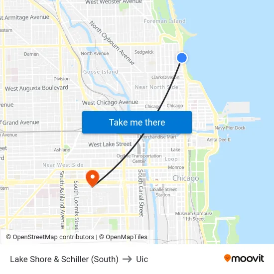 Lake Shore & Schiller (South) to Uic map