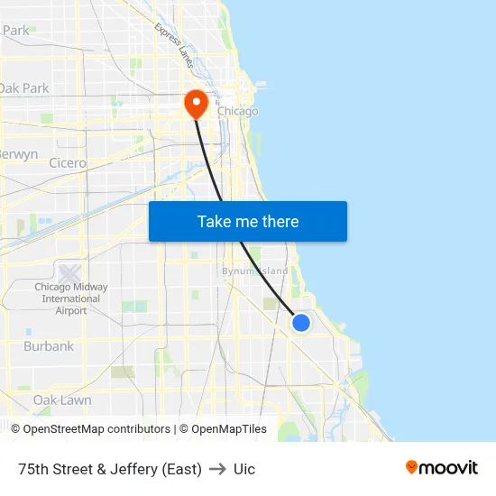 75th Street & Jeffery (East) to Uic map