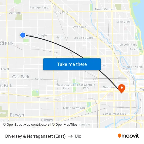 Diversey & Narragansett (East) to Uic map