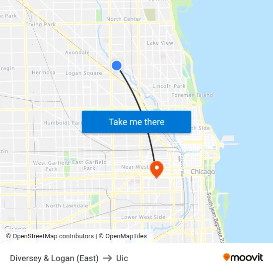 Diversey & Logan (East) to Uic map