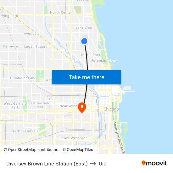 Diversey Brown Line Station (East) to Uic map