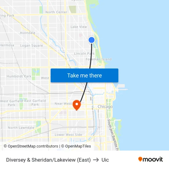 Diversey & Sheridan/Lakeview (East) to Uic map