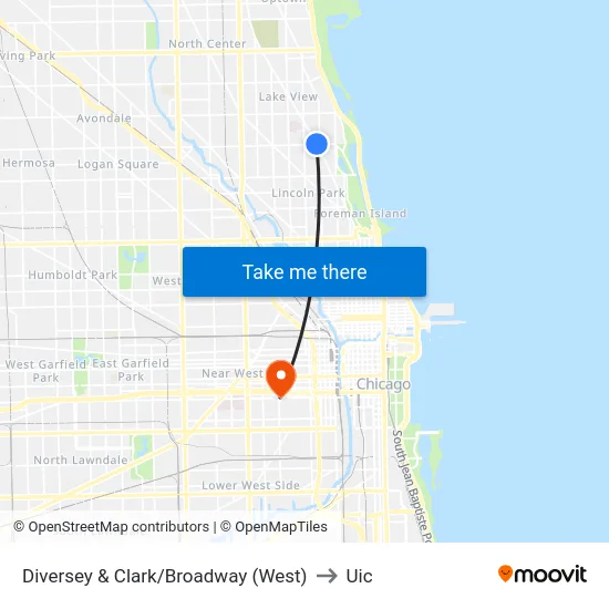 Diversey & Clark/Broadway (West) to Uic map