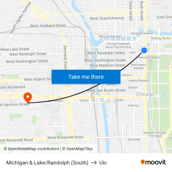 Michigan & Lake/Randolph (South) to Uic map
