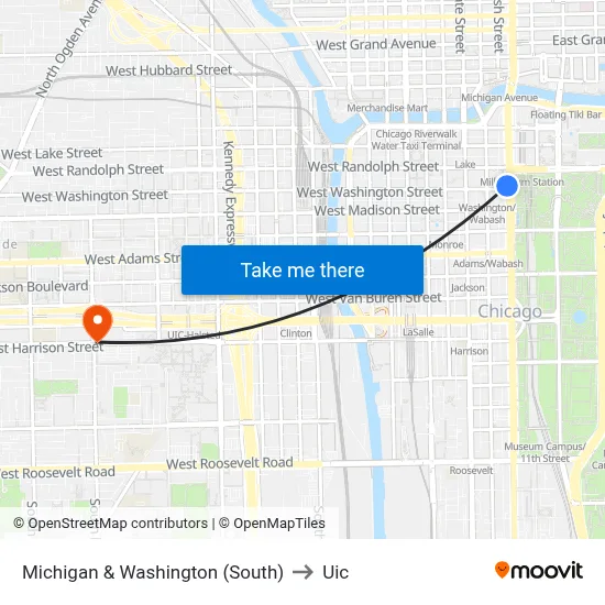 Michigan & Washington (South) to Uic map