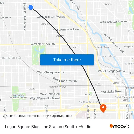 Logan Square Blue Line Station (South) to Uic map