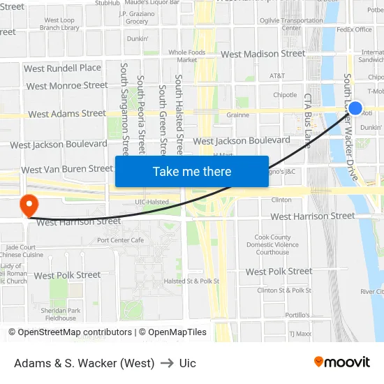 Adams & S. Wacker (West) to Uic map