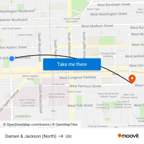 Damen & Jackson (North) to Uic map