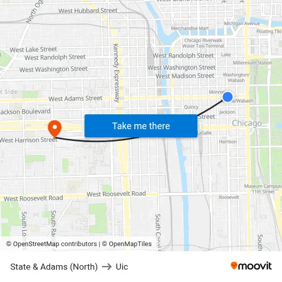 State & Adams (North) to Uic map