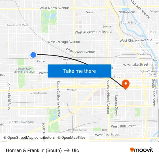 Homan & Franklin (South) to Uic map