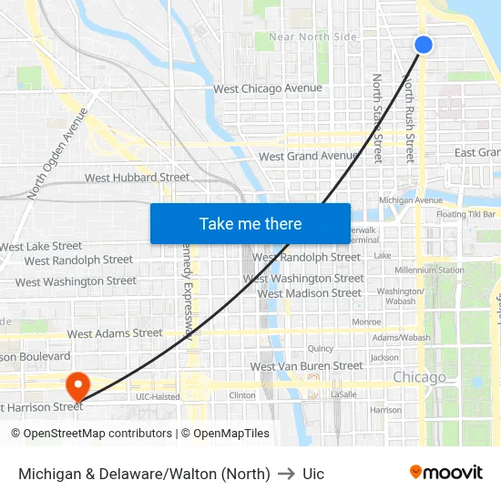 Michigan & Delaware/Walton (North) to Uic map