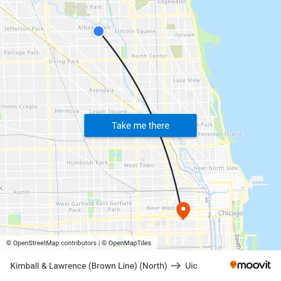 Kimball & Lawrence (Brown Line) (North) to Uic map