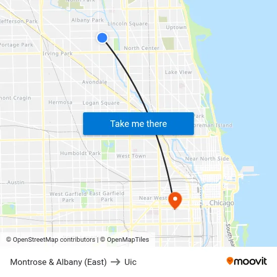 Montrose & Albany (East) to Uic map