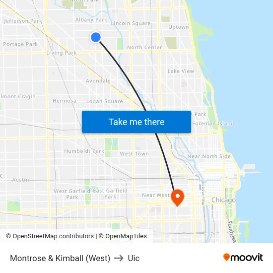 Montrose & Kimball (West) to Uic map