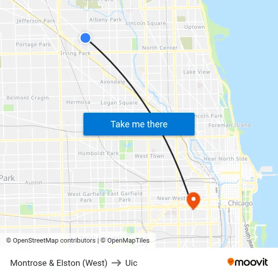 Montrose & Elston (West) to Uic map