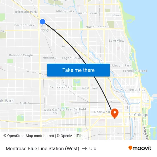 Montrose Blue Line Station (West) to Uic map