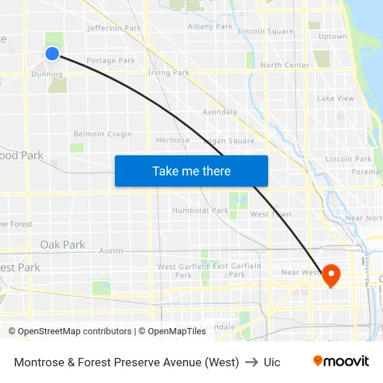 Montrose & Forest Preserve Avenue (West) to Uic map