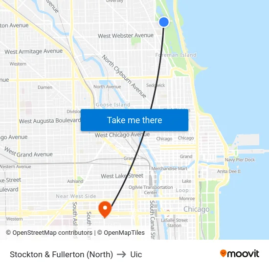 Stockton & Fullerton (North) to Uic map