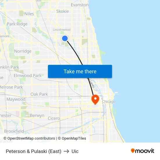 Peterson & Pulaski (East) to Uic map