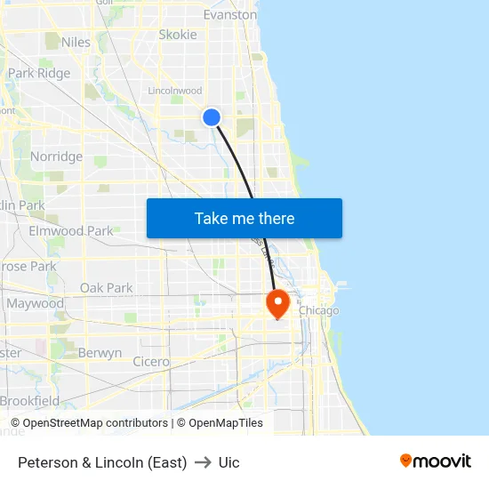 Peterson & Lincoln (East) to Uic map