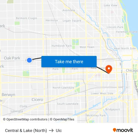 Central & Lake (North) to Uic map