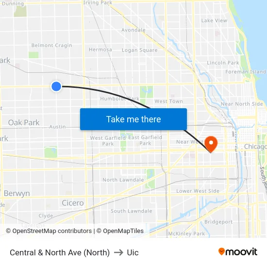Central & North Ave (North) to Uic map