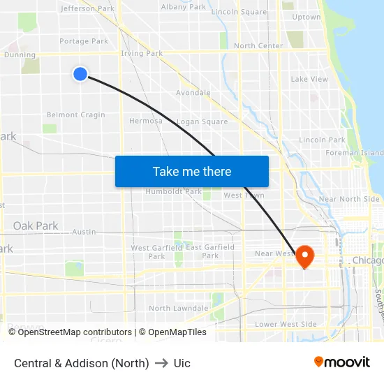 Central & Addison (North) to Uic map