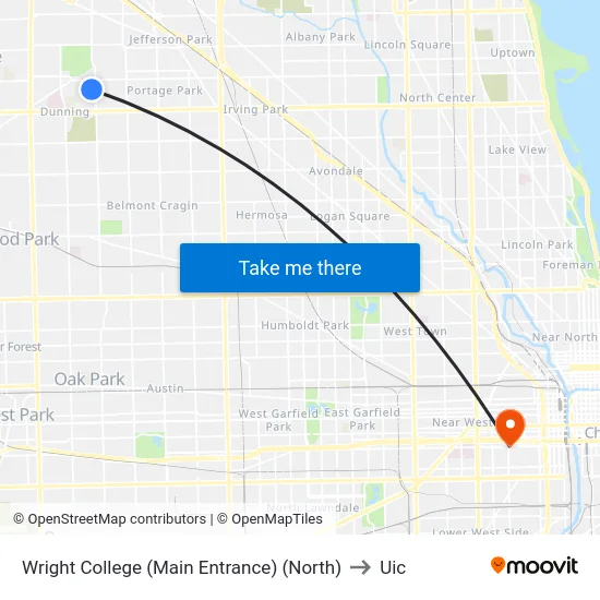 Wright College (Main Entrance) (North) to Uic map