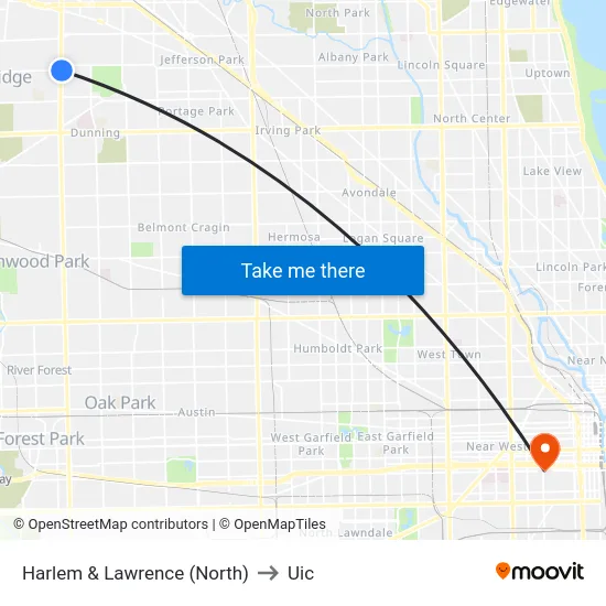 Harlem & Lawrence (North) to Uic map
