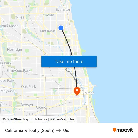California & Touhy (South) to Uic map