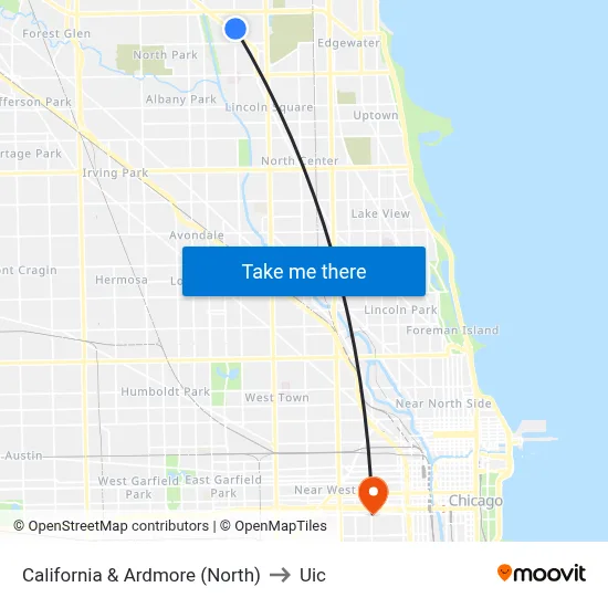 California & Ardmore (North) to Uic map