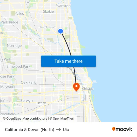 California & Devon (North) to Uic map