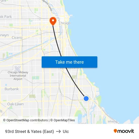 93rd Street & Yates (East) to Uic map