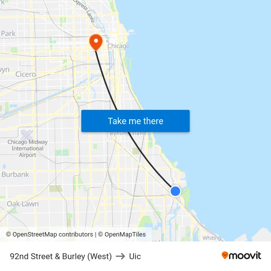 92nd Street & Burley (West) to Uic map