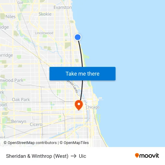 Sheridan & Winthrop (West) to Uic map