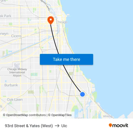93rd Street & Yates (West) to Uic map