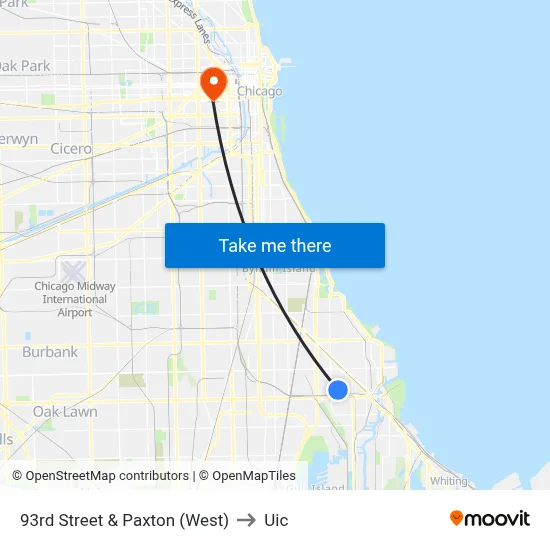 93rd Street & Paxton (West) to Uic map