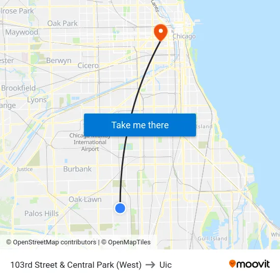 103rd Street & Central Park (West) to Uic map