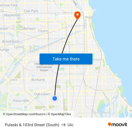 Pulaski & 103rd Street (South) to Uic map