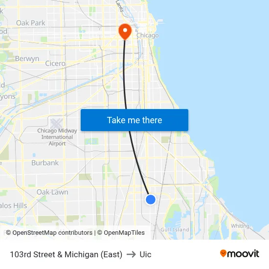 103rd Street & Michigan (East) to Uic map