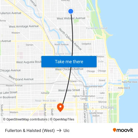 Fullerton & Halsted (West) to Uic map