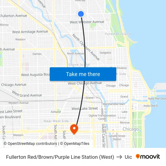 Fullerton Red/Brown/Purple Line Station (West) to Uic map