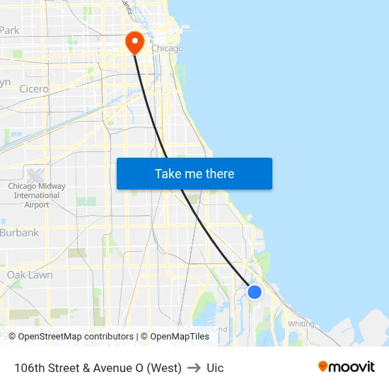 106th Street & Avenue O (West) to Uic map