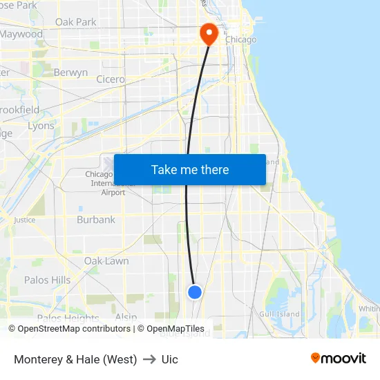 Monterey & Hale (West) to Uic map