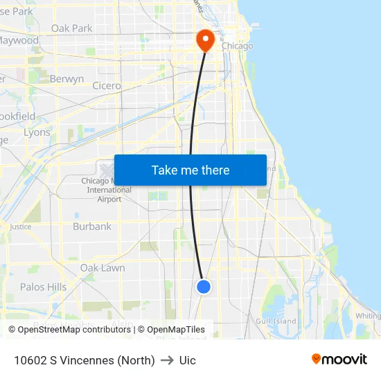 10602 S Vincennes (North) to Uic map