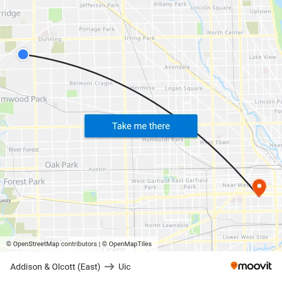Addison & Olcott (East) to Uic map