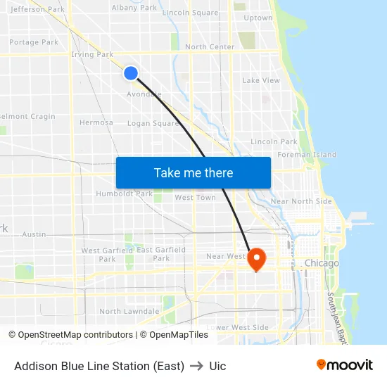 Addison Blue Line Station (East) to Uic map