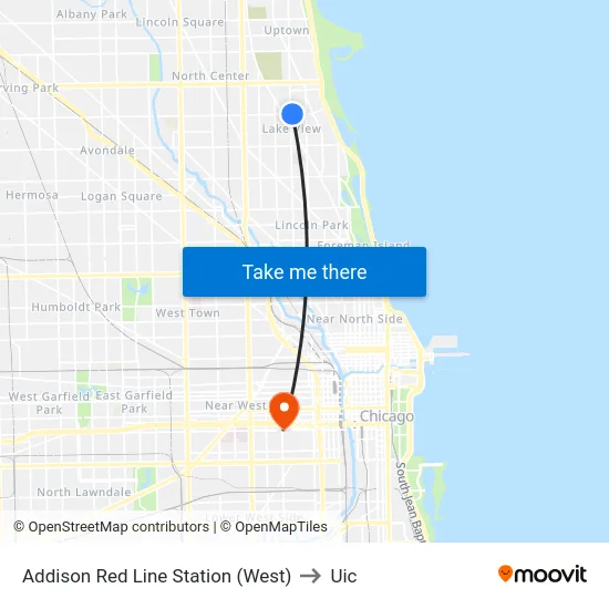 Addison Red Line Station (West) to Uic map