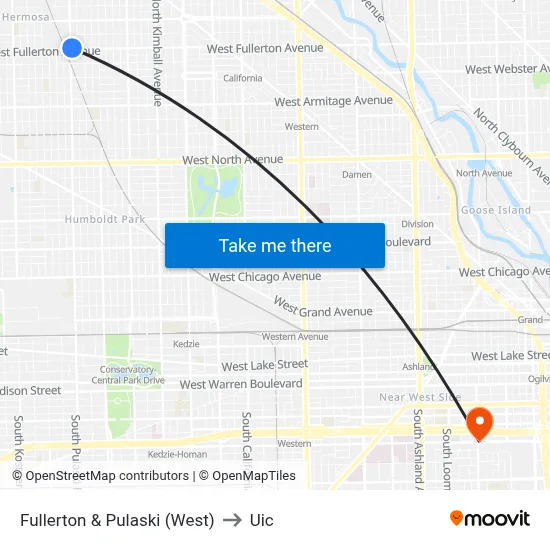 Fullerton & Pulaski (West) to Uic map